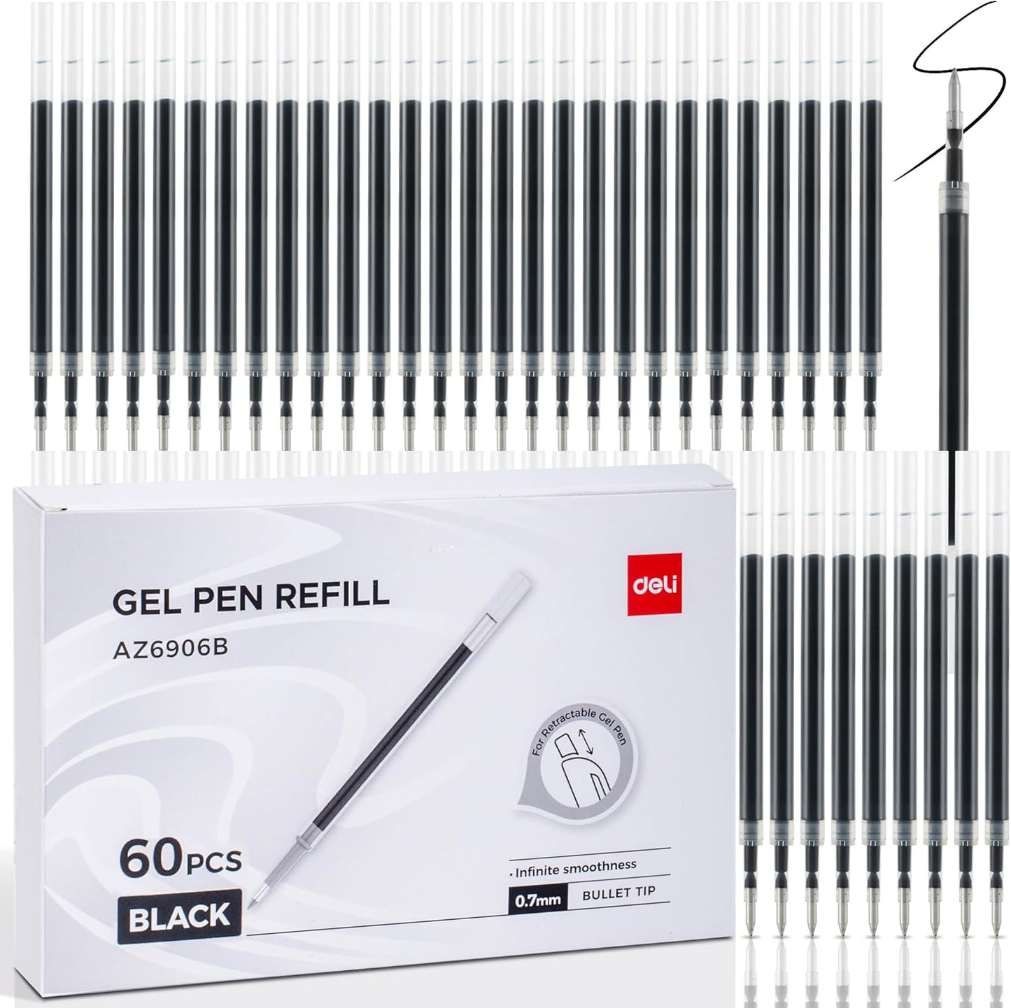deli Gel Pens, 50 Pcs Retractable Pens Black Ink, Medium Point Pen 0.7mm, Smooth Writing, Fast Dry, No Bleed for Journaling Note Taking, Home School Office Supplies
