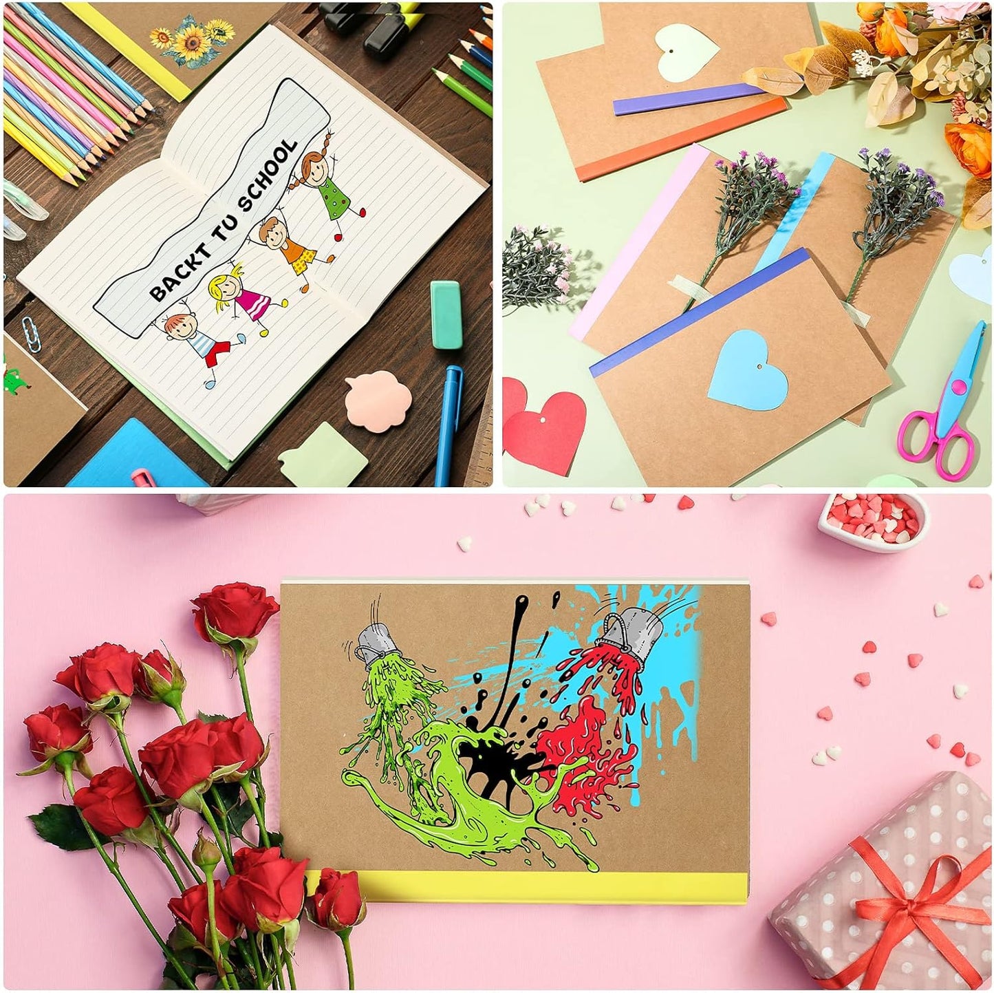 Handepo 100 Pack A5 Composition Notebooks 72 Pages/36 Sheets Ruled Lined Composition Kraft Notebooks Bulk Soft Cover Journals Travel Memo for Students Classroom Office Supplies(a5, Colourful)