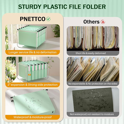 12 Pack Hanging File Folders, Blue Hanging File Folders, Plastic File Folder Hanging with Tabs, Filing Cabinet Folders Organizer Letter Size Paper Storage - Home Schoool Office Supplies
