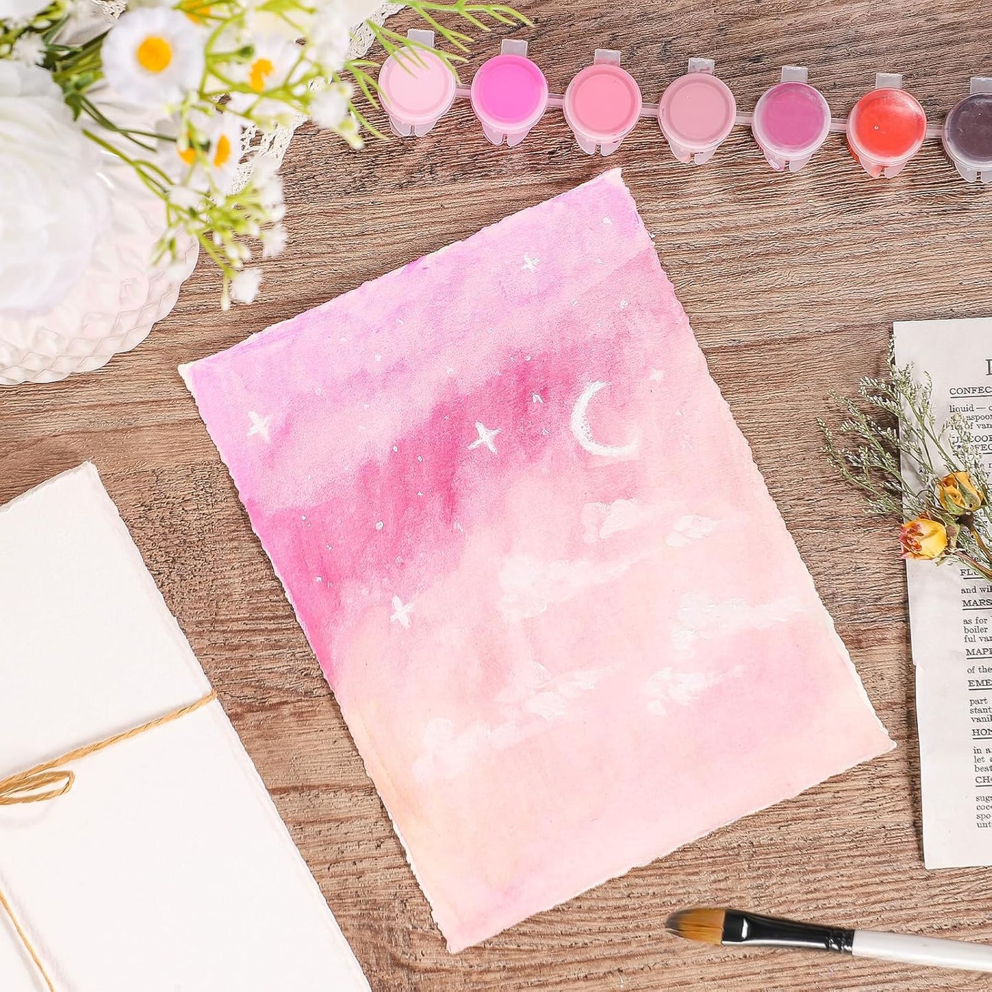 Prudiut 25 Sheets Cotton Watercolor Paper, 300 GSM Deckled Edge, 5 x 7 inch, Rough/Textured, White, for Watercolors, Wedding Invitations, Cards, Crafts
