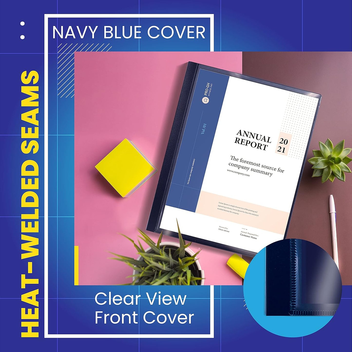 Better Office Products 24 Pocket Bound Presentation Book, Blue with Clear View Front Cover, 48 Sheet Protector Pages, 8.5" x 11" Sheets, Art Portfolio, Durable Poly Covers, Letter Size, Blue