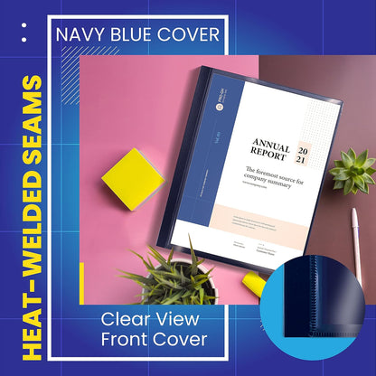 Better Office Products 24 Pocket Bound Presentation Book, Blue with Clear View Front Cover, 48 Sheet Protector Pages, 8.5" x 11" Sheets, Art Portfolio, Durable Poly Covers, Letter Size, Blue