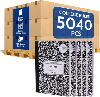 48 Pack - EPI Marble Hardcover Wide Ruled Composition Notebook | 200 Pages (100 Sheets), 9.75 x 7.5 in, Sturdy Sewn Binding | School, Office, Journaling, Notes