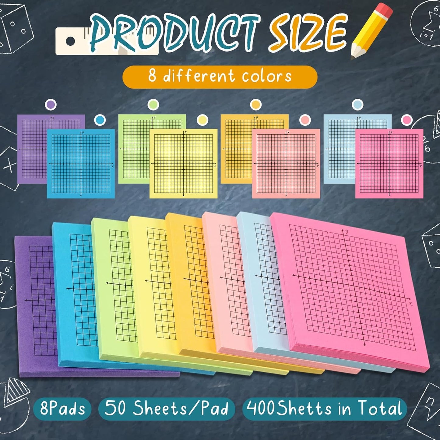 Sabary 8 Packs Graph Paper Sticky Notes 400 Sheets 3 x 3 Inch Lined Mini Graph Pads 20 x 20 Four Quadrant Adhesive Grid Sticky Notes for Office School Math Supplies(8 Pads)