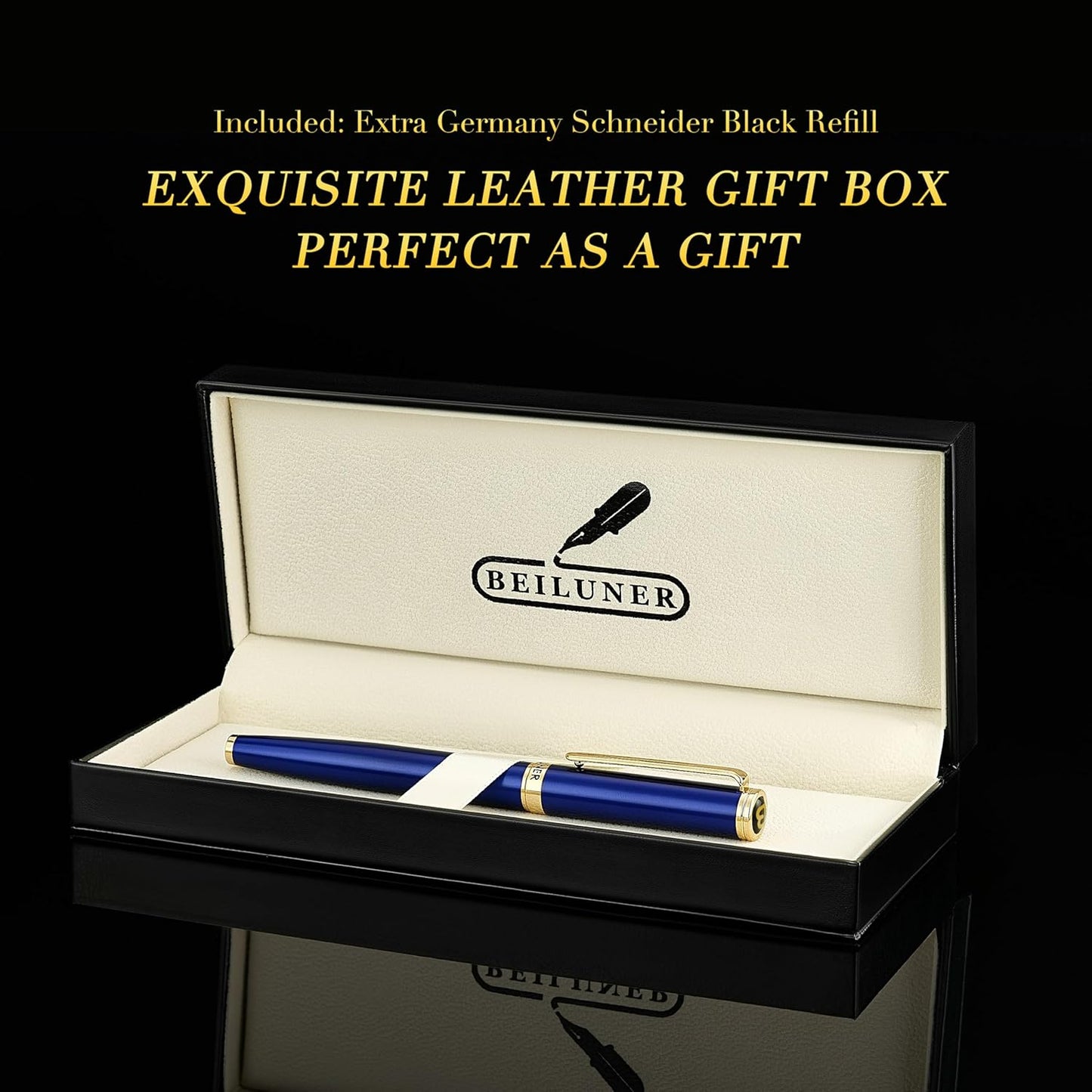 BEILUNER Luxury Rollerball Pen, Stunning Green Lacquer with 24K Gold Trim,Noble and Elegant Designs,Schneider Ink Refill, Best Gift Set for Men & Women, Refillable, Executive Writing, Nice Pens