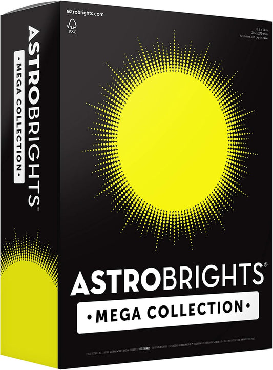 Astrobrights Mega Collection Colored Paper, Neon Yellow, 625 Sheets, 24 lb/89 gsm, 8.5" x 11" - MORE SHEETS! (91676)