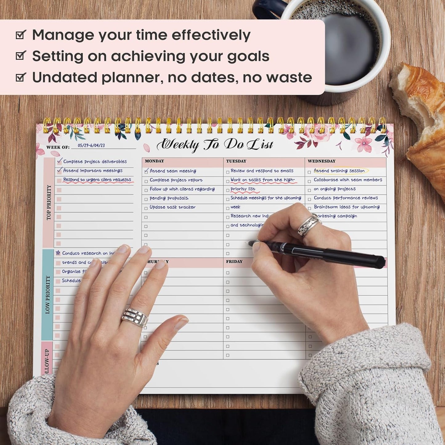 Taja Weekly To Do List Notepad with 52 Undated Sheets（8.5"×11"）- Weekly Desk Planner for Women & Man, Work and Home -1 Pack Violet Dream