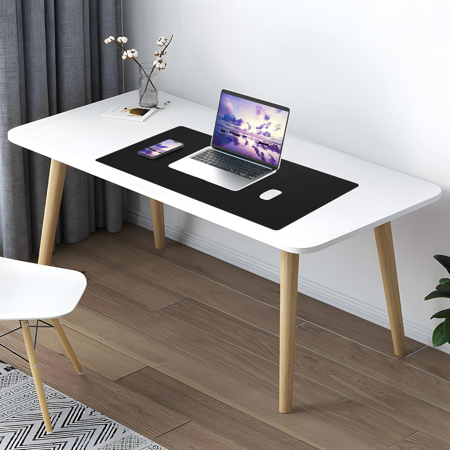 Large Desk Mat 47.2" x 17" Leather Desk Pad Protector with Natural Cork & PU Leather, Non-Slip Office Desk Mat, Large Mouse Pad, Waterproof Desk Blotter pad for Office&Home(Black)