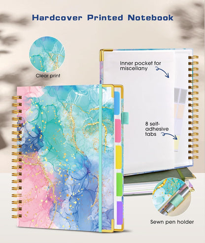 Hardcover Spiral Notebook Journal with Removable Dividers Tabs, 300 Pages Leather 5 Subject Notebook College Ruled, 8"x10" Large B5 Notebooks for Work School Note taking, Lined Journal for Women, Pink