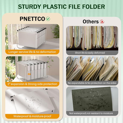 12 Pack Hanging File Folders, Blue Hanging File Folders, Plastic File Folder Hanging with Tabs, Filing Cabinet Folders Organizer Letter Size Paper Storage - Home Schoool Office Supplies
