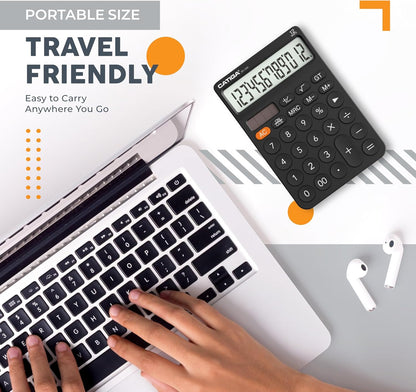 CATIGA 12 Digit Desktop Calculator Basic Desk Calculator with Large LCD Display, Big Buttons, 4 Function, Solar and Battery Dual Power, for Office, School, Home, SD-1292 Green
