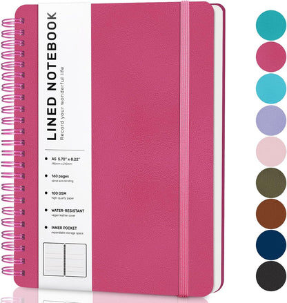 ABERLLS Lined Spiral Journal Notebook with 160 Pages, 8×5.7in, A5 Spiral Notebook, Journaling Notebooks for Work, School, Women, Men, College Ruled Spiral Notebook, Hardcover Leather Journals, Blue