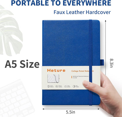 Heture Hardcover Notebooks, A5 Lined Journals Notebook for Writing 160 Pages, 8.2 x 5.5 inch, Classic Ruled Notebooks for College/Work/Travel (Lined-3 Pack, Black)