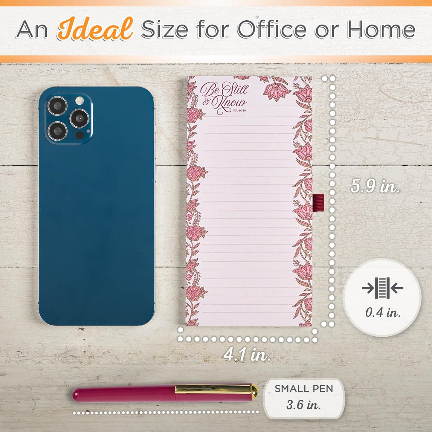 Christian Art Gifts Compact Magnetic Notepad & Medium Ballpoint Pen Set: Trust in the Lord Inspirational Scripture, Shopping Lists, Memos, Reminders, 70 Lined Easy Tear-off Sheets, Purple/Teal Floral