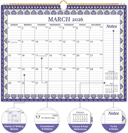 Calendar 2026-2027, Monthly Wall Calendar Runs Until June 2027, 11.5" x 14.8", Spiral Binding Hanging Wall Calendar, Perfect for Home or Office,Floral