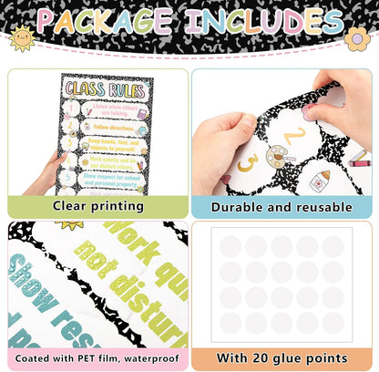 Gueevin Composition Classroom Rules Poster 16.5 x 11.2 Inch Composition Notebook Classroom Decor Class Rules Poster Teacher Must Haves Back To School Supplies for School Office Home Decor