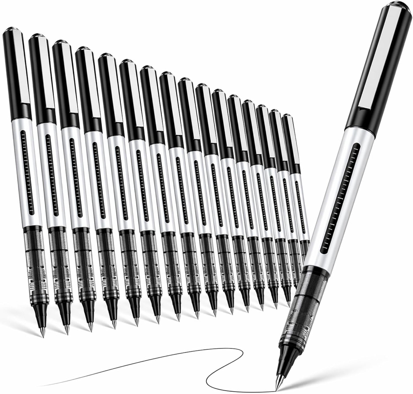 SAKEYR Rollerball Pens, 16 Pack Black Fine Point (0.5mm) Liquid Ink Pens for Smooth Writing, Quick-Drying, Note-Taking, Signatures, Office, School, Journaling & Daily Use
