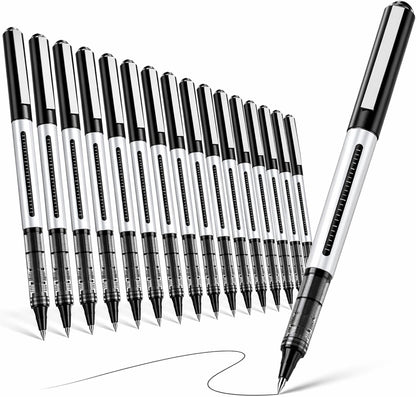 SAKEYR Rollerball Pens, 16 Pack Black Fine Point (0.5mm) Liquid Ink Pens for Smooth Writing, Quick-Drying, Note-Taking, Signatures, Office, School, Journaling & Daily Use