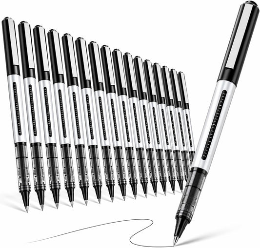 SAKEYR Rollerball Pens, 16 Pack Black Fine Point (0.5mm) Liquid Ink Pens for Smooth Writing, Quick-Drying, Note-Taking, Signatures, Office, School, Journaling & Daily Use