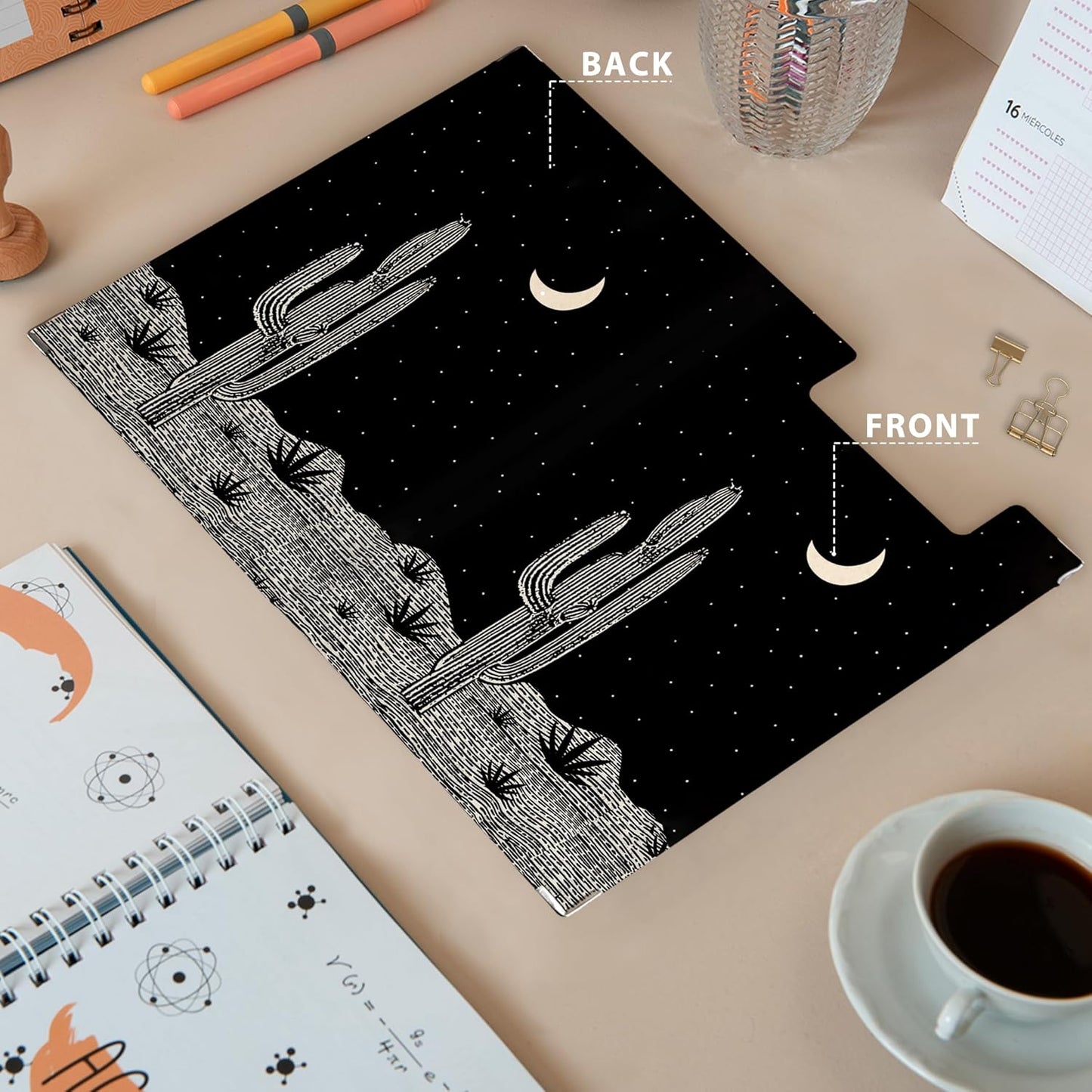Gothic Moon Phase Clipboard Folio with Storage, Witchy Moon Decorative Clipboard Folder, Gothic Black Gold Clipboards for Women, Witchy Gifts Office Supplies, 12.4x9.2In
