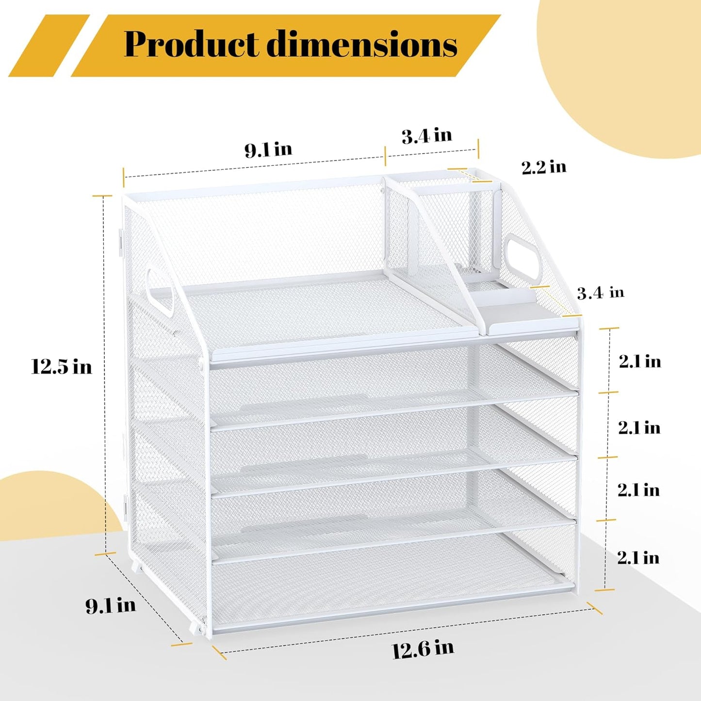 Letter Tray Paper, 4 Tier Desk Organizer with Pen Holder and Handle Mesh File Organizer Paper Sorter Metal Desktop Document Shelf for Office Home Classroom -Black