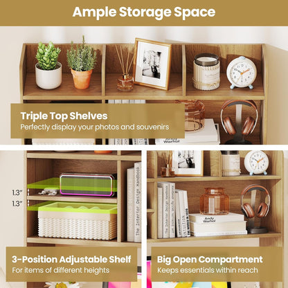 Tangkula Desktop Bookshelf, Countertop Storage Hutch with 5 Shelves for Computer Desk, Desk 3-Tier Display Rack, Multipurpose Wood Desktop Hutch Storage Organizer for Dorm Office Home