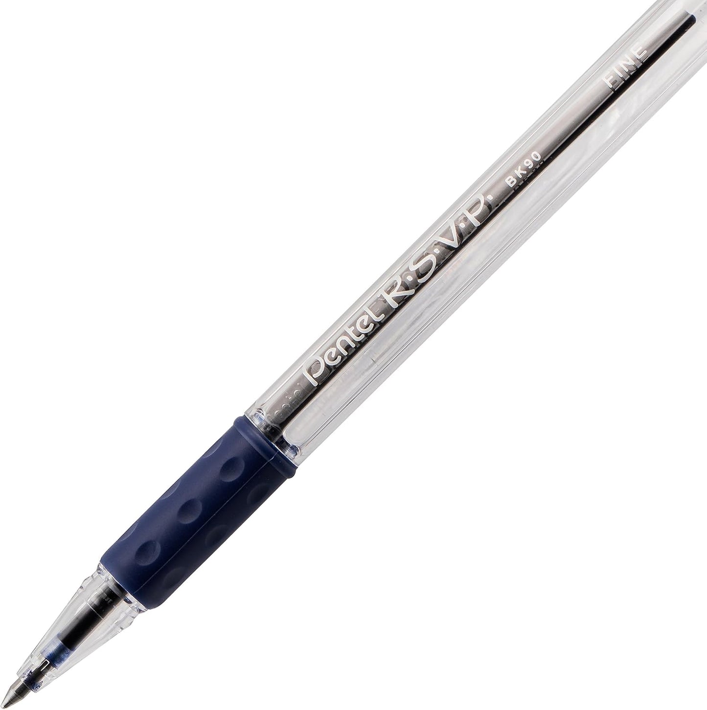 Pentel RSVP Ballpoint Pen, Fine Line, (0.7mm), Black Ink (BK90-A) (Pack of 1, 12 Count Total)