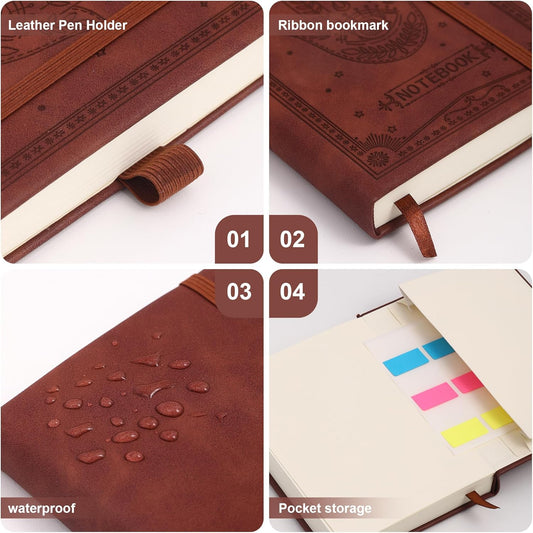 Inner Pocket Notebook Lined Journal 4X 6 Hardcover Leather Notebook 288Page Finger Aesthetic Bound Record College Ruled Reading Diary Notepad For Travel Work School Office Writing Gifts -Green