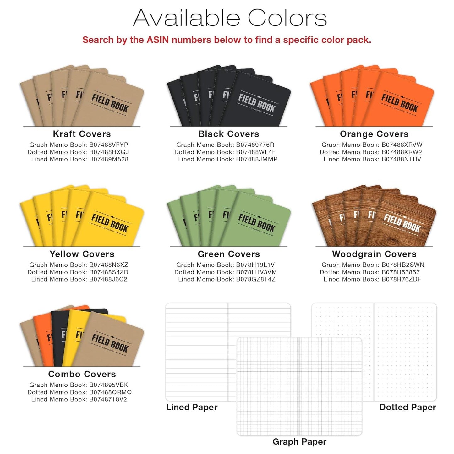 Elan Publishing Company Field Notebook/Pocket Journal - 3.5"x5.5" - Green - Graph Memo Book - Pack of 5