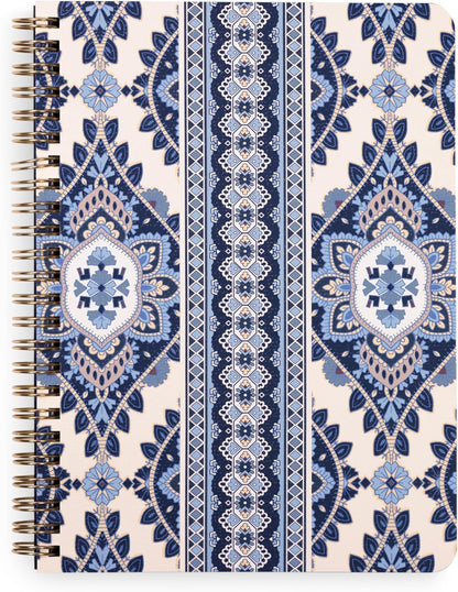 Vera Bradley Mini Spiral Notebook, College Ruled Paper, 8.25" x 6.25" with Pocket and 160 Lined Pages (Cambridge Blues)