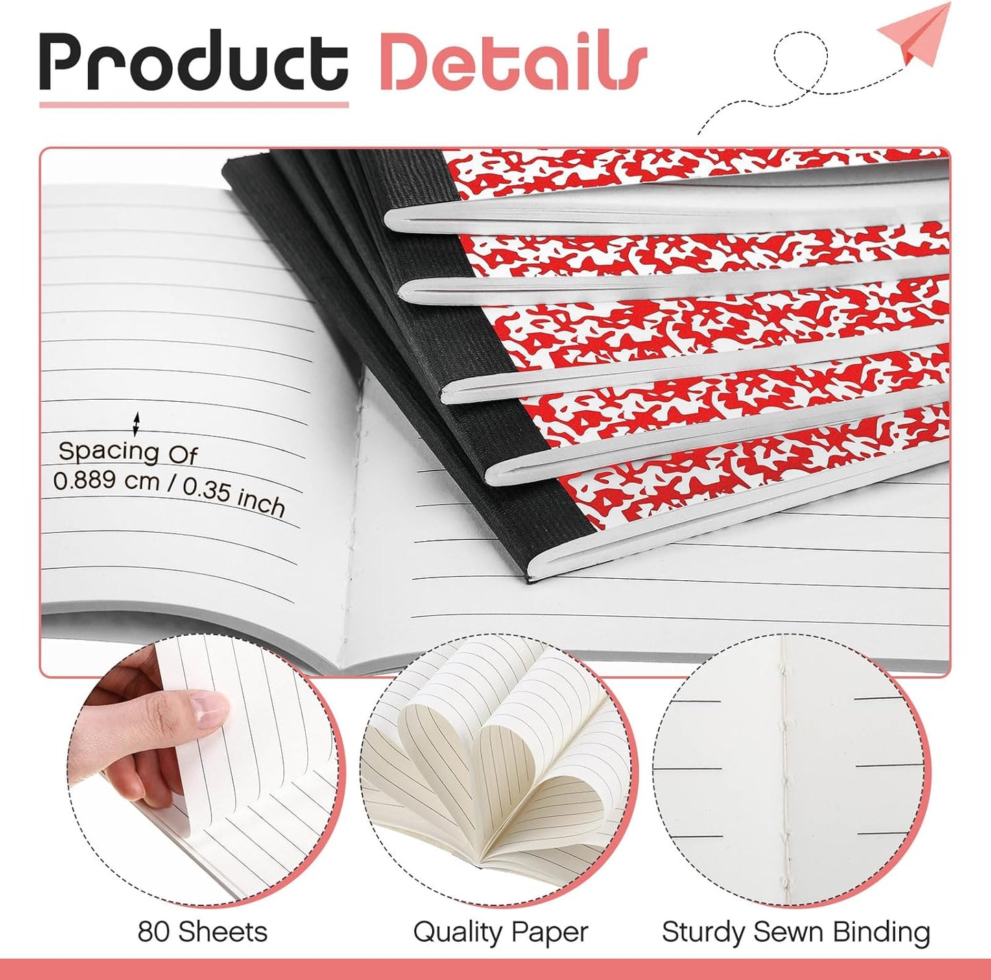 Fainne 20 Pieces Composition Notebooks 80 Pages Half Size Wide Ruled 4-7/8 x 7-1/2" Composition Books 11/32" Spacing Assorted Primary Covers Bulk(Green,Snowflake)