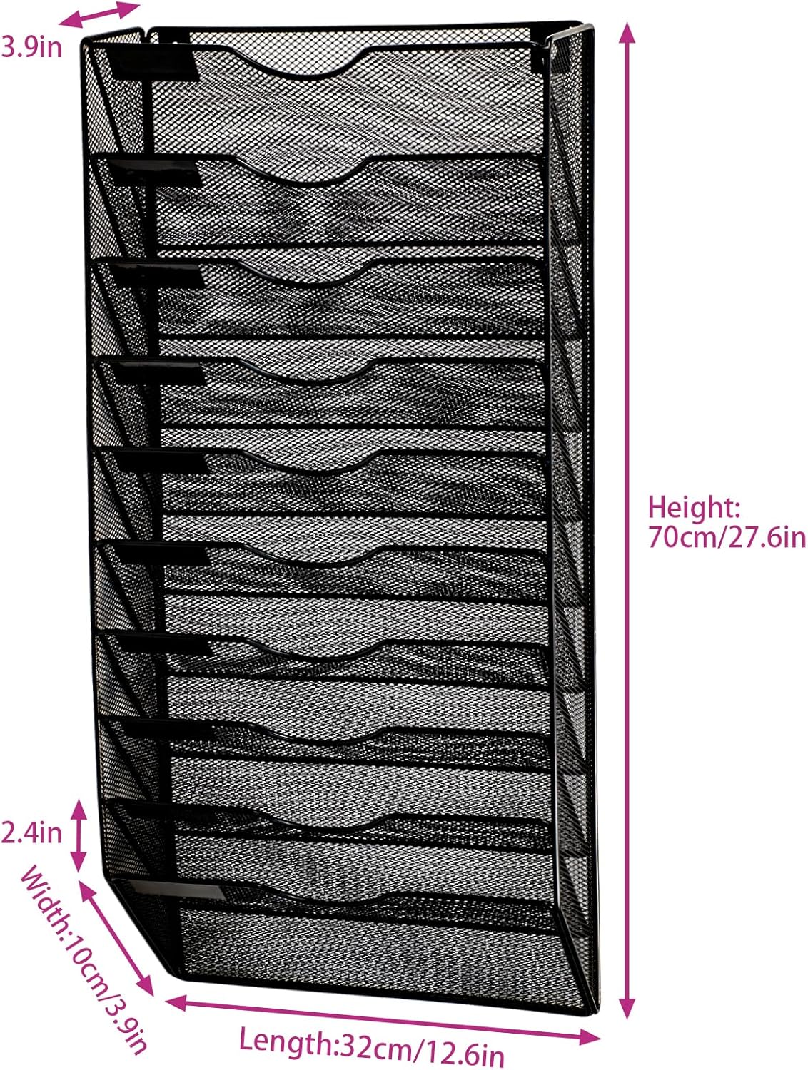 1 Pocket Mesh Wall File Holder Organizer Office Hanging File Folder Magazine Rack, Nametag Label Hooks Set Included (Black)