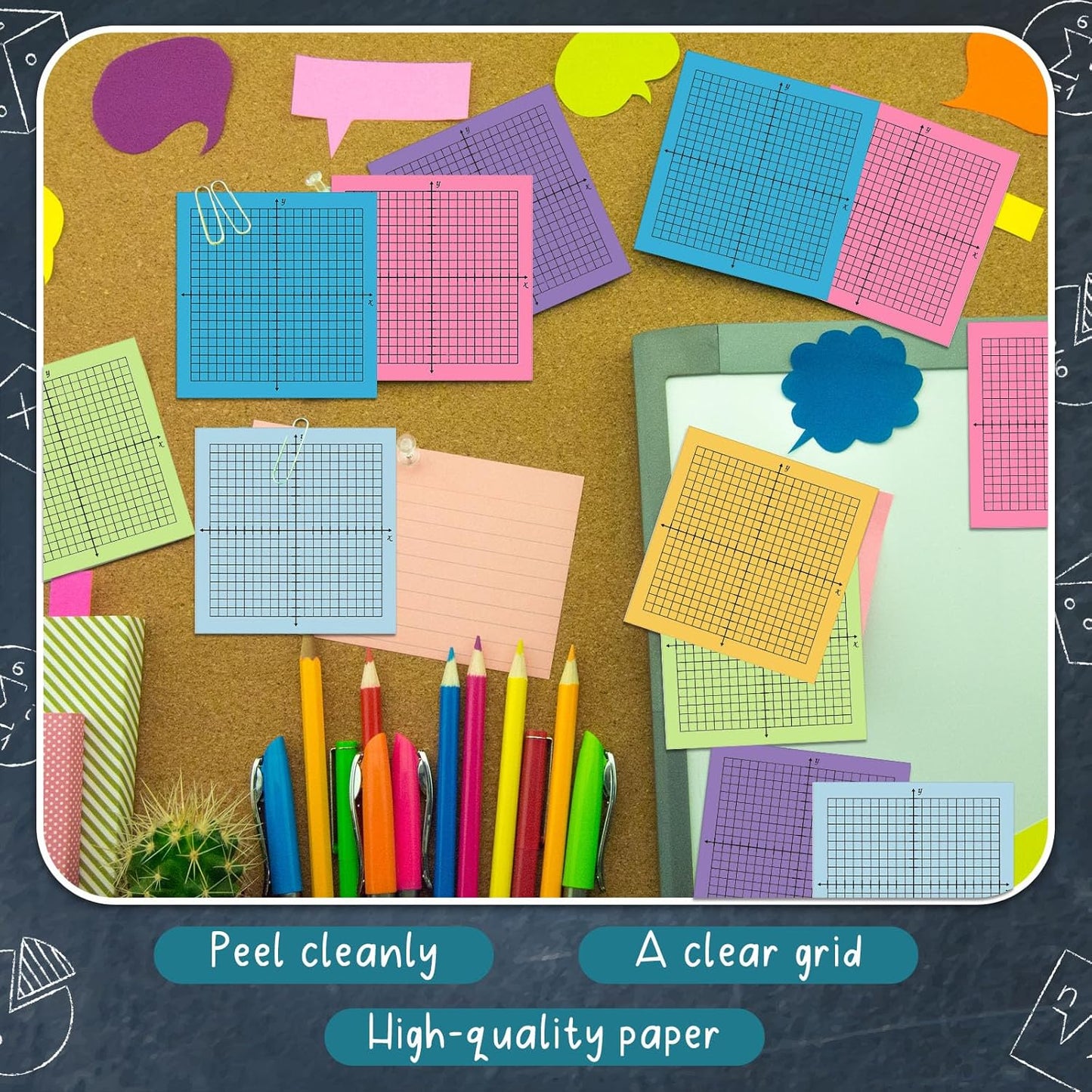 Sabary 8 Packs Graph Paper Sticky Notes 400 Sheets 3 x 3 Inch Lined Mini Graph Pads 20 x 20 Four Quadrant Adhesive Grid Sticky Notes for Office School Math Supplies(8 Pads)