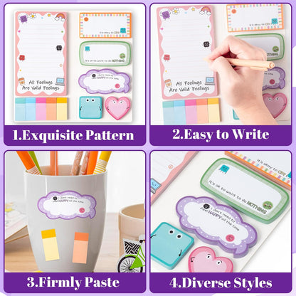 B1ykin Cute Sticky Notes Set - Stay Alive Skeleton Shaped Self-Stick Notes Pad, 550 Sheets Writing Memo Pages Sticky Notepad for Teacher Appreciation Gifts, School Office Supplies (Funny Skeleton) - Colors B