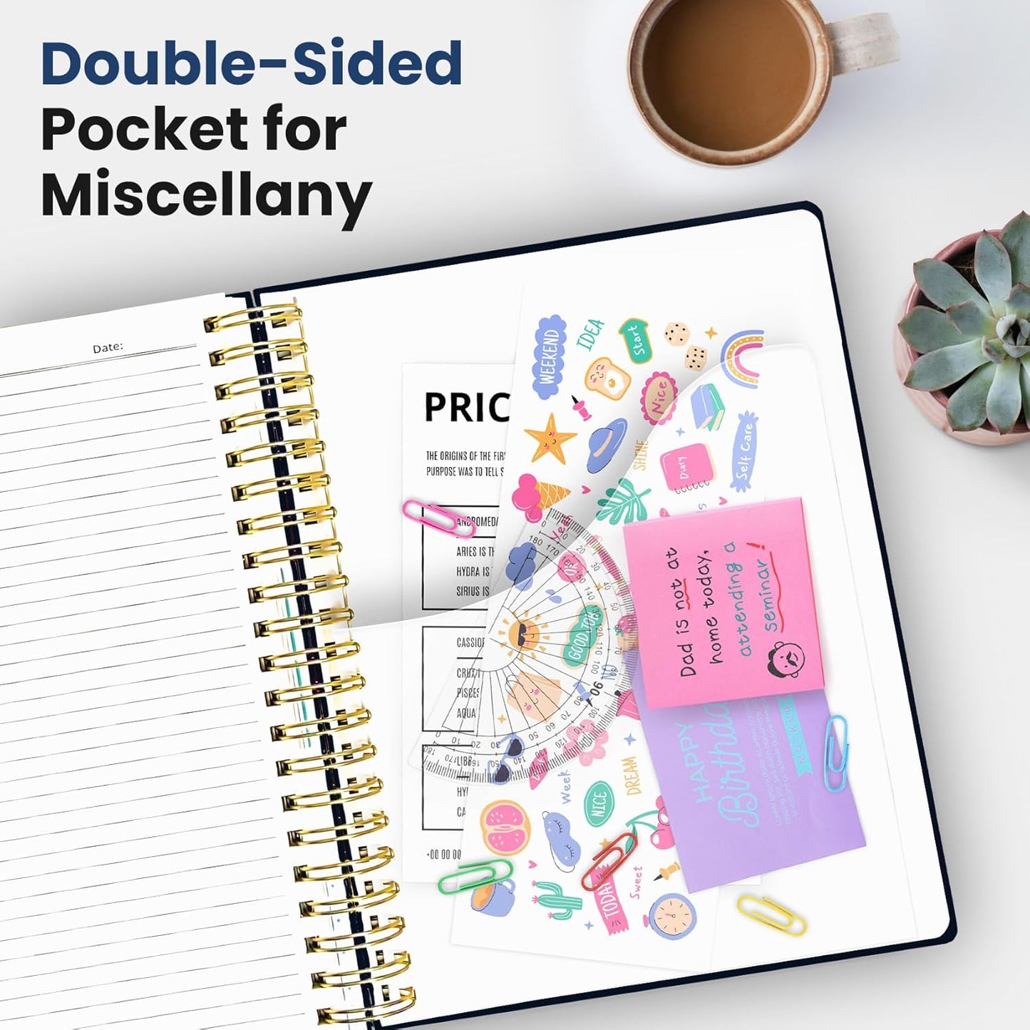 Large Lined Spiral Journal for Women Cute Hardcover 5 Subject Notebook for Work 8.5" x 11" with Removable Dividers & Tabs, College Ruled, 280 Pages Aesthetic Journal for Work, School & Note Taking, Garden of Whimsy