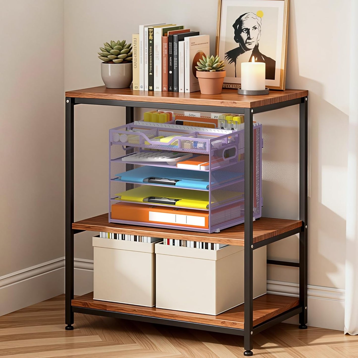 Docnest 5 Tier Letter Tray with Hanging File Organizer-Mesh Desk Organizer-Desktop Storage Box Built in Pen Holder and Handles, File Folder Holder for Mail Documents Office Supplies-Black