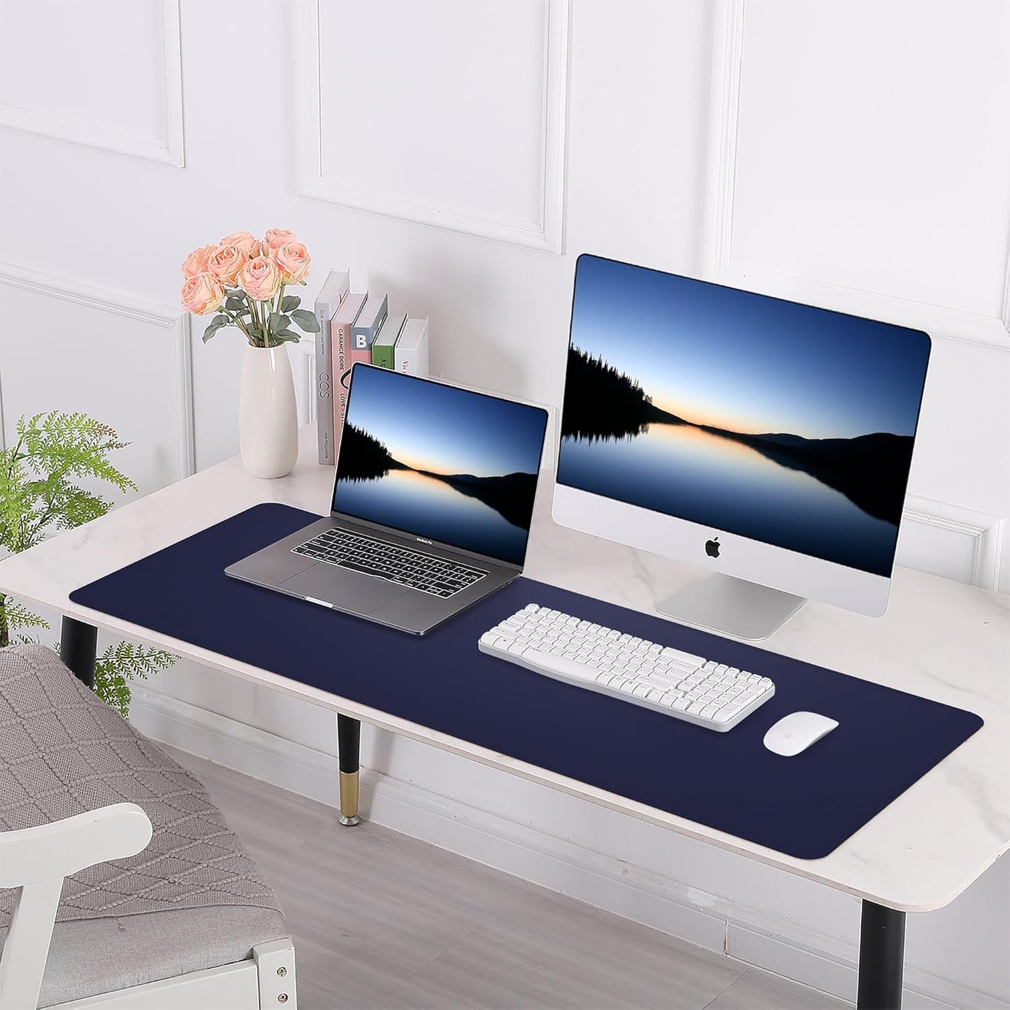 Large Desk Mat 47.2" x 17" Leather Desk Pad Protector with Natural Cork & PU Leather, Non-Slip Office Desk Mat, Large Mouse Pad, Waterproof Desk Blotter pad for Office&Home(Black)