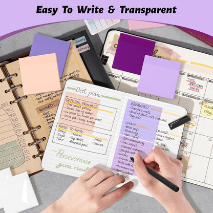 800 Sheets Transparent Sticky Notes, 3x3 Inch 14 Pads Self-Adhesive Translucent Clear See Through Post Sticky Notes for Planner Office School College Teacher Student Supplies 6 Bright Color