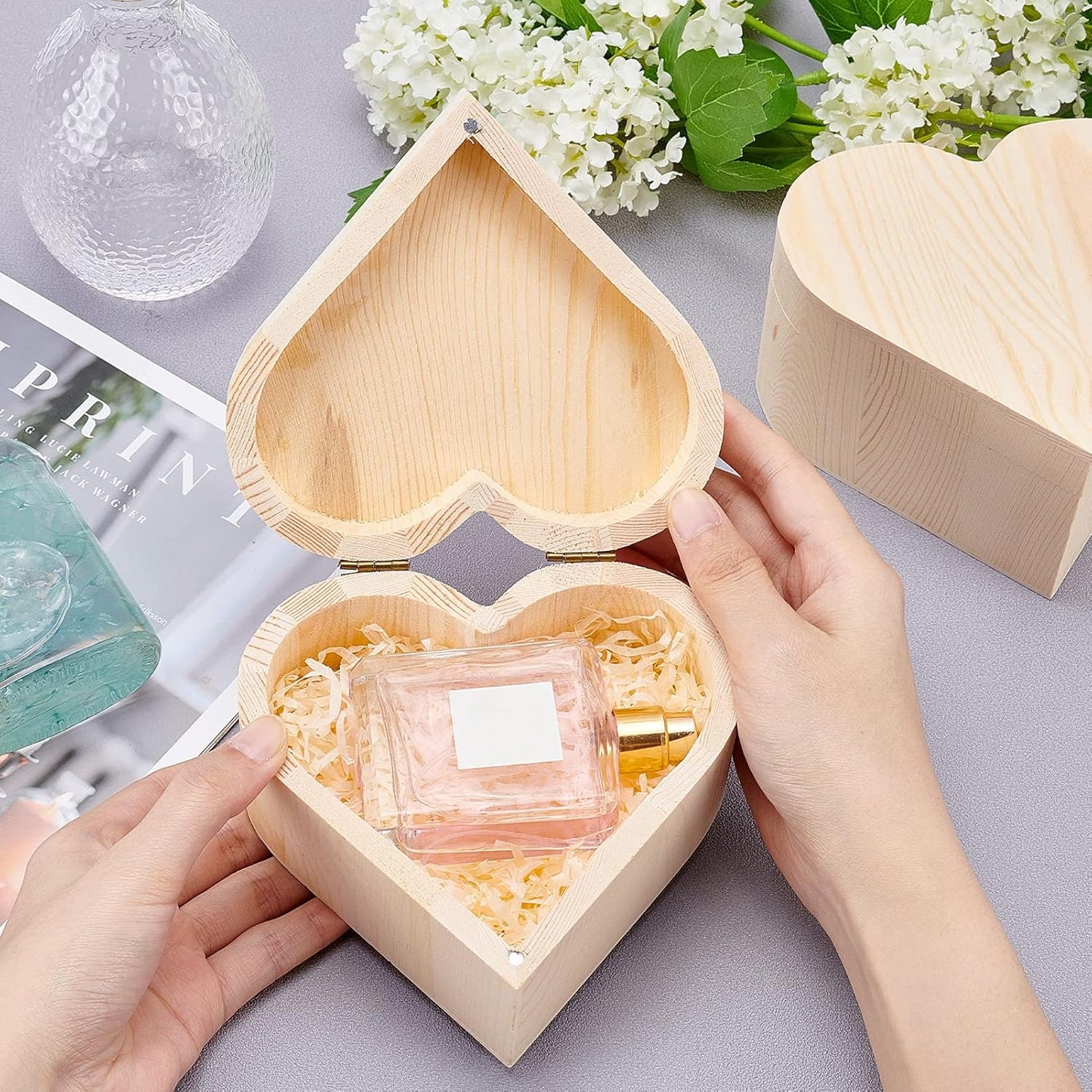 OLYCRAFT Unfinished Wood Box Jewelry Box Unfinished Wooden Artist Tool And Brush Storage Box Wood Pencil Box Small Case with Locking Clasp for Crafting Valentine's Day Easter Decoration