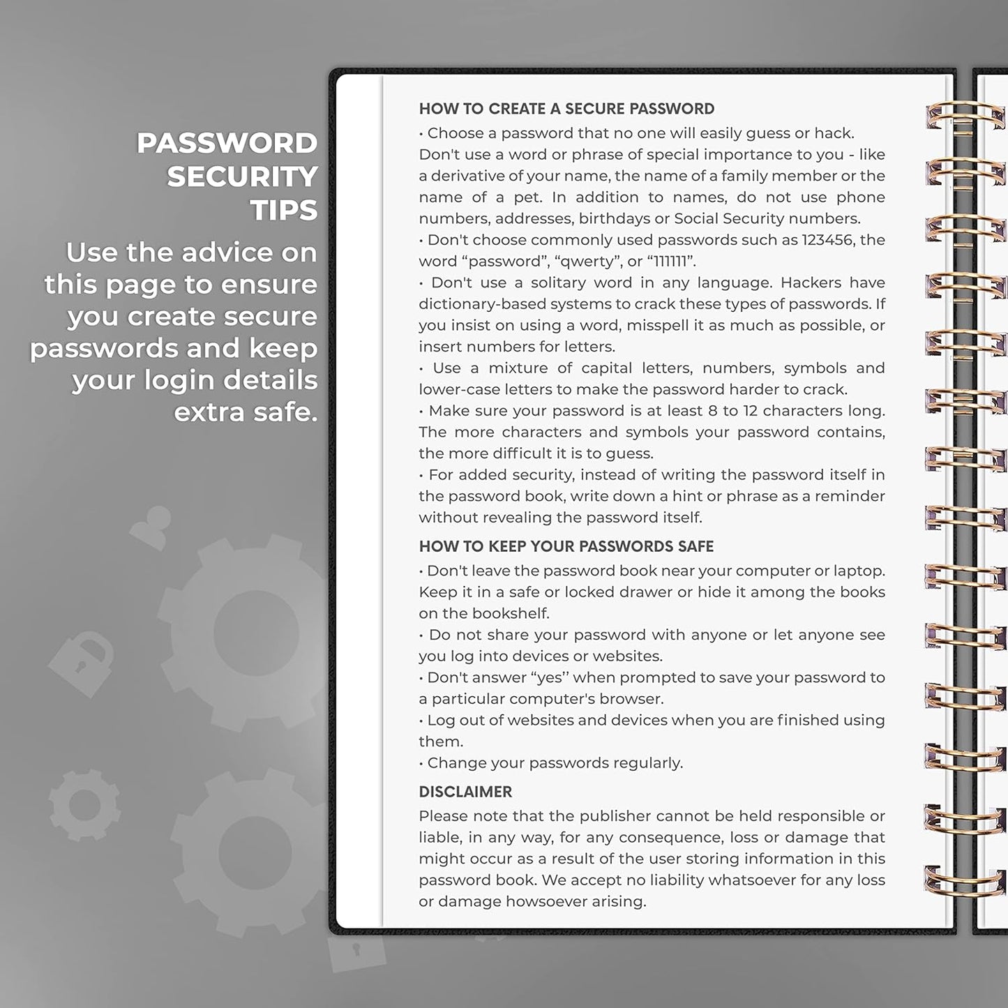 Clever Fox Password Book Spiral – Internet Address & Password Organizer with Laminated Alphabetical Tabs – Password Keeper Journal – Hardcover, Medium Size, 6.1x7.7” (Mystic Blue)