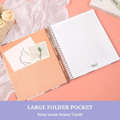 CAGIE Spiral Notebook Journal 8.5 x 11 Hardcover Notebooks College Ruled with Large Pockets Aesthetic Floral Note Book Spiral Bound Notebooks for Work Note Taking Women Writing School, 200 Pages