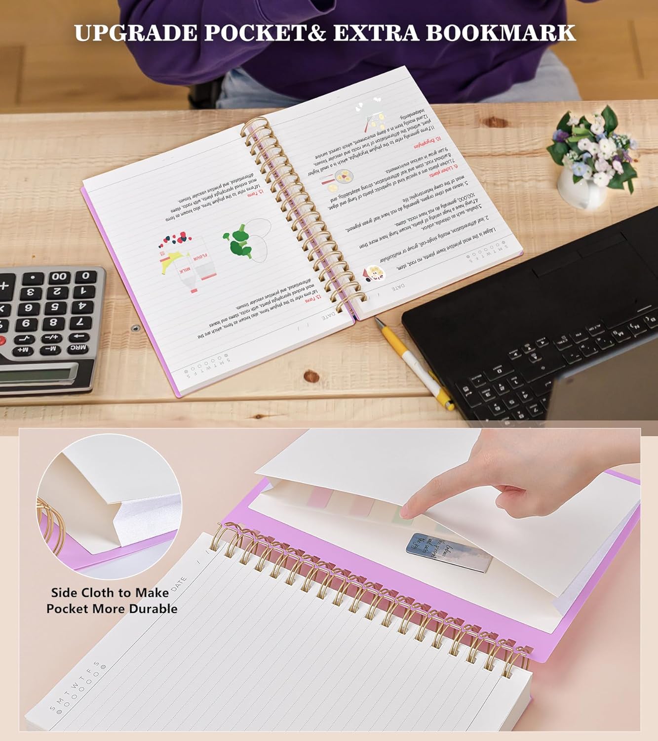MUAHLIUB Spiral Notebook Journal College Ruled, 360 Pages Lined Thick Journals for Women Men, B5 Big Notebooks with 100GSM Paper, Spiral Bound Journaling for Writing Work School Black 7.6"×10"