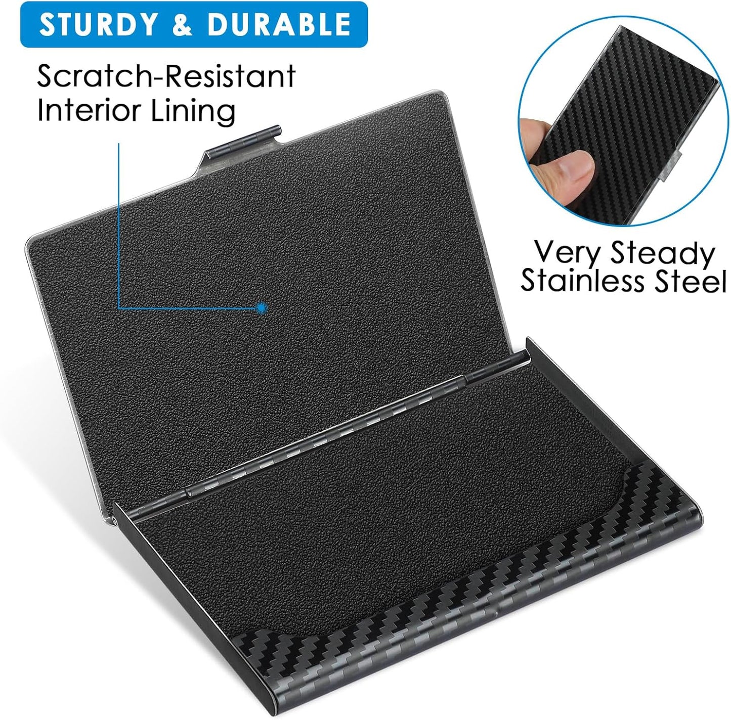 MaxGear Metal Business Card Holder for Men & Women, Professional Stainless Steel Card Case for Business Cards, Slim Purse Name Card Holders with Interior Lining, Buckle Style Shut, Black