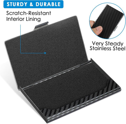 MaxGear Metal Business Card Holder for Men & Women, Professional Stainless Steel Card Case for Business Cards, Slim Purse Name Card Holders with Interior Lining, Buckle Style Shut, Black