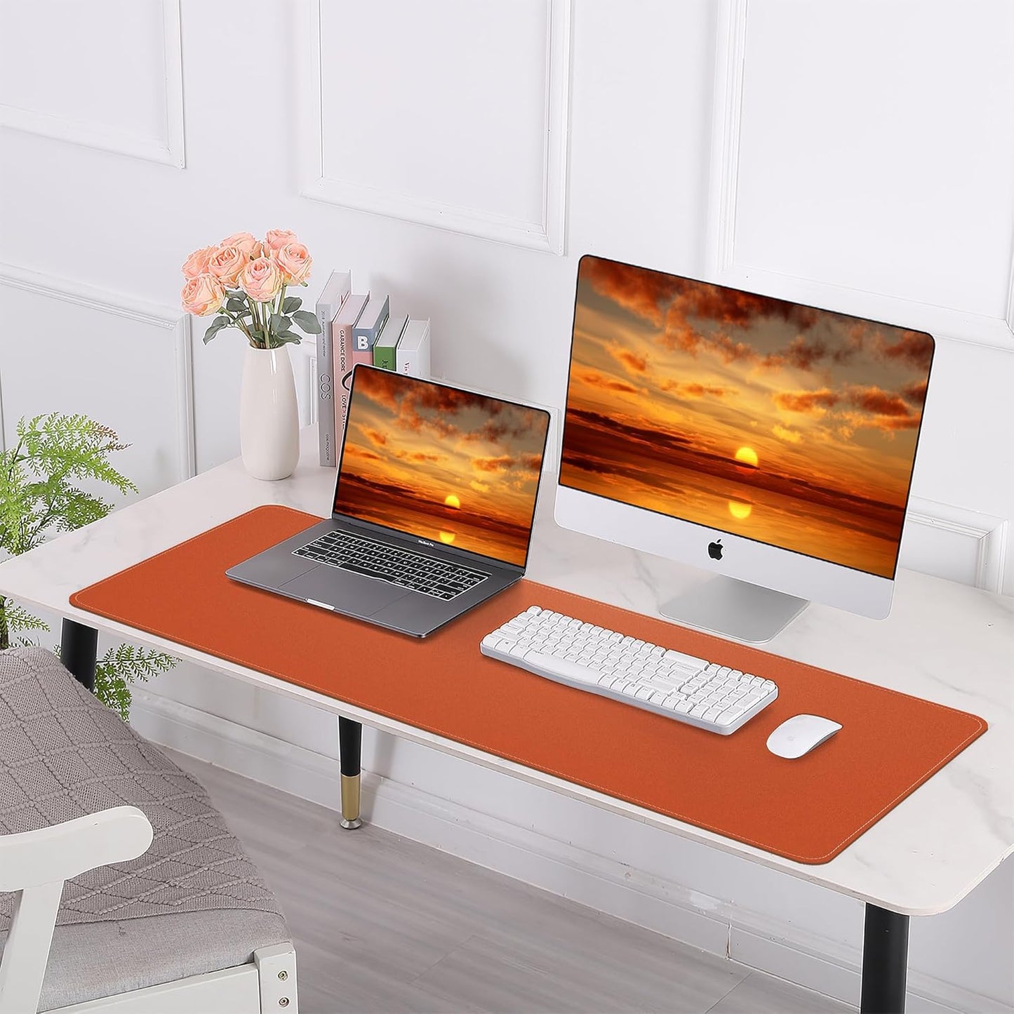 Large Desk Mat 47.2" x 17" Leather Desk Pad Protector with Natural Cork & PU Leather, Non-Slip Office Desk Mat, Large Mouse Pad, Waterproof Desk Blotter pad for Office&Home(Black)