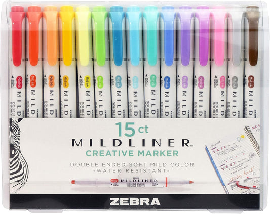 Zebra Pen Mildliner Dual-Tip Highlighter Marker Set, Broad and Fine Point Tips, No Bleed, Ideal for Bible Highlighting, Journaling & Note-Taking, Assorted Neutral & Gentle Ink Colors, 10-Pack (78701)