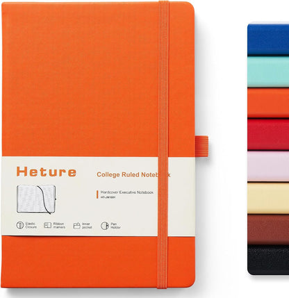 Heture 8 Pack Lined Journal Notebooks,A5 Hardcover Notebooks, 5.5 x 8.3 inch, 100GSM, 160 Pages, Classic College Ruled Notebooks for Writing/Work/Travel/College (Black)