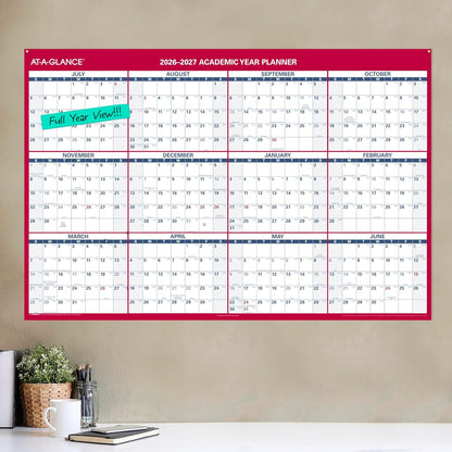 AT-A-GLANCE Dry Erase Calendar 2026-2027 Academic & Regular Year Wall Planner, 12-Month, 24" x 36", Double Sided, Vertical (PM210S28)