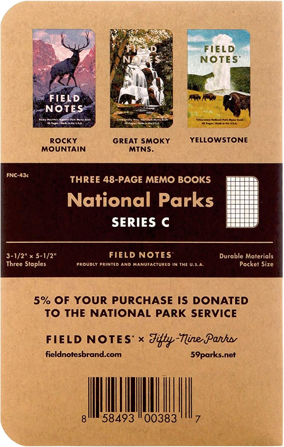 Field Notes: Original Kraft 3-Pack - Mixed Paper (1 Graph/Grid, 1 Ruled/Lined, 1 Plain/Blank) Memo Books - 48 Page Pocket Notebooks - 3.5" x 5.5"