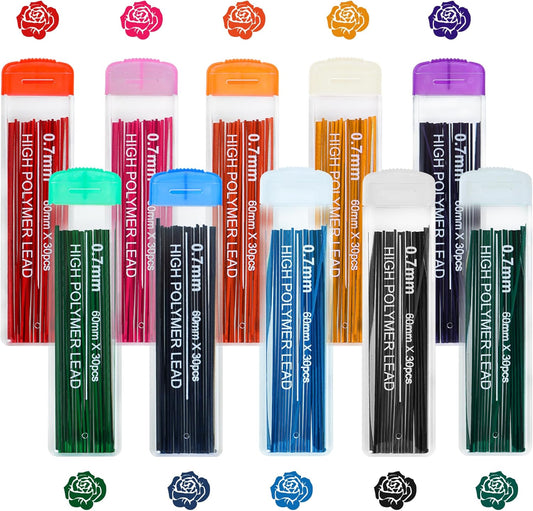 10 Color Lead Refills 300 Pieces Colored Mechanical Pencil Lead Refills for Home Offices, 0.7 mm HB